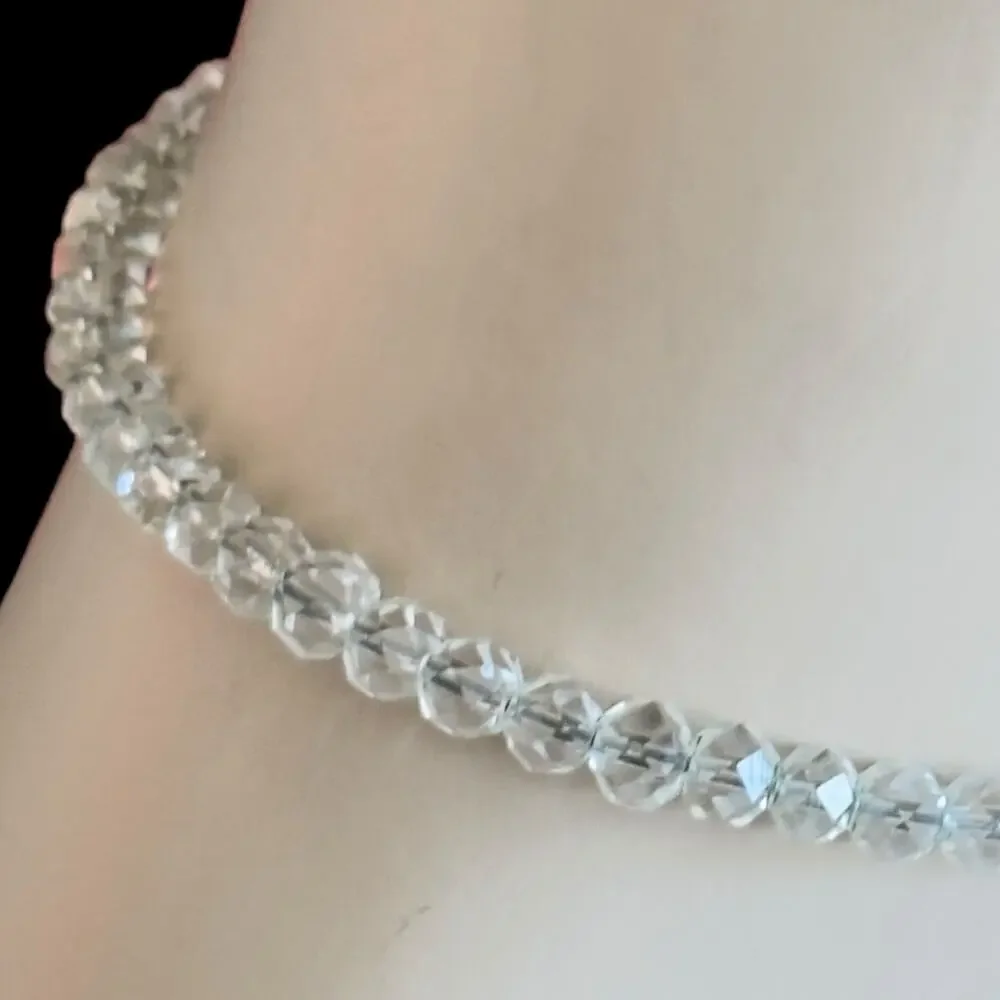 14” Faceted Crystal Beaded Necklace Choker Vintage 1940s Flowergirl